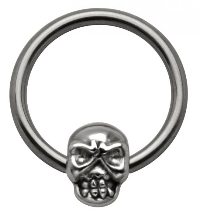 BCR Ring Totenkopf Piercing Klemmring Klemmkugelring