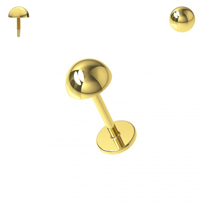 Piercing Labret Stecker 14karat Echtgold Gelbgold Innengewinde Halbkugel mit Geschenkbox