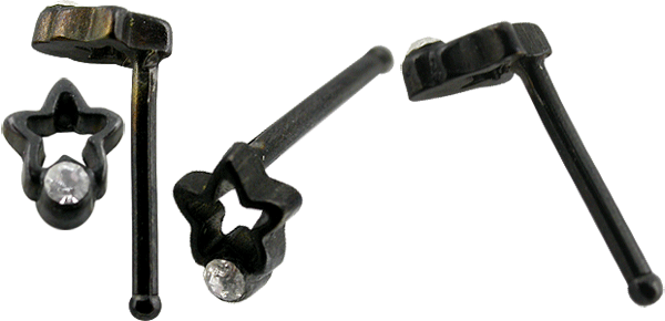 Nasenstecker Pin schwarz Kristall Stern Stahl Nasenpiercing gerade