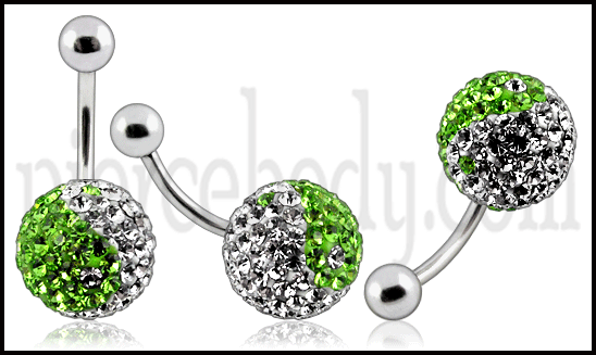 Bauchnabelpiercing Multi Kristall Kugel Weiss/Grün Banane