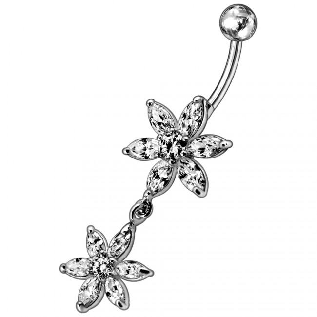 Bauchnabelpiercing Titan 925er Silber-Motiv Blumen