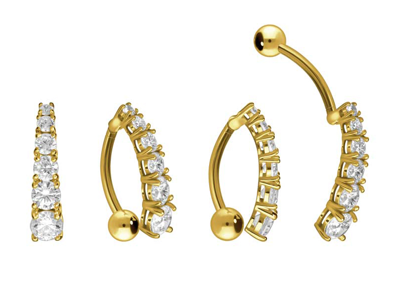 Bauchnabelpiercing 18karat Echtgold Gelbgold mit Kristallschild