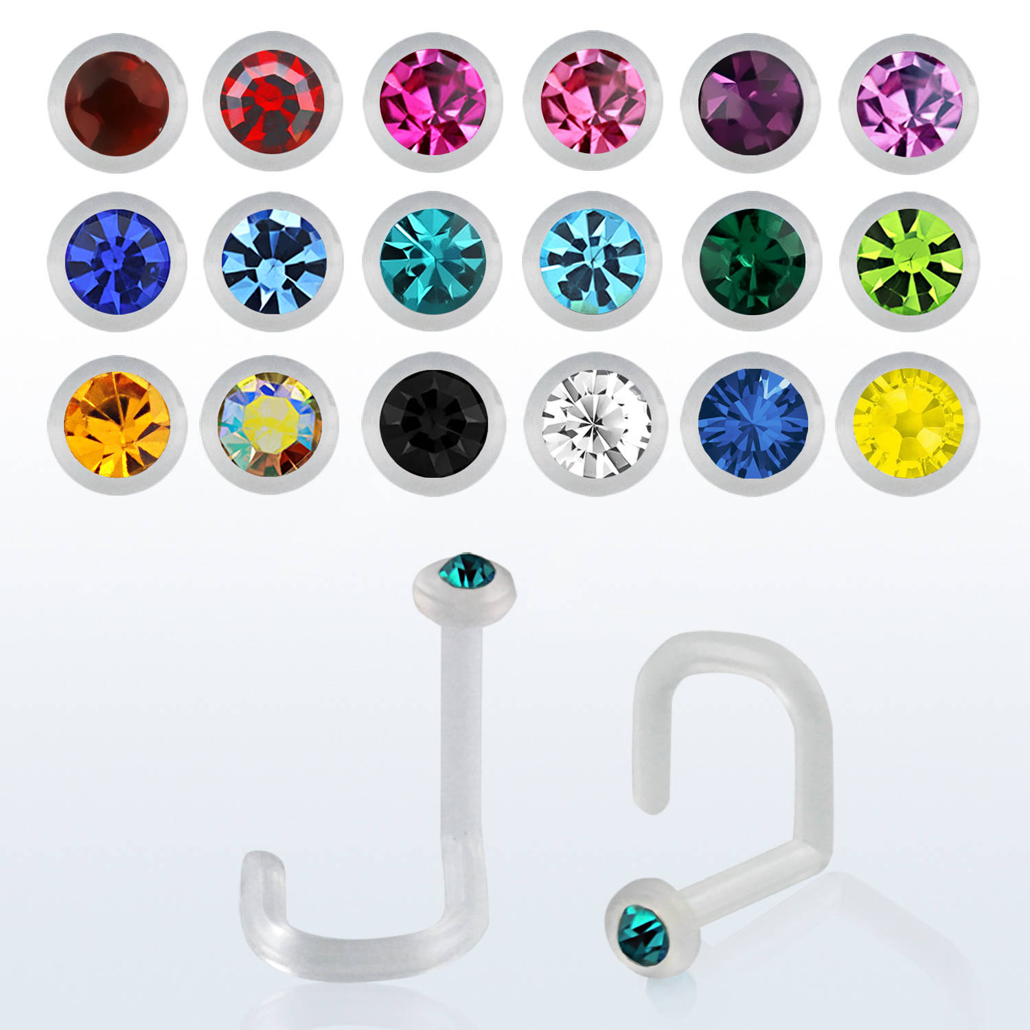 Bioflex Nasenstecker Spirale mit 1.5mm-Kristall in 13 Farben