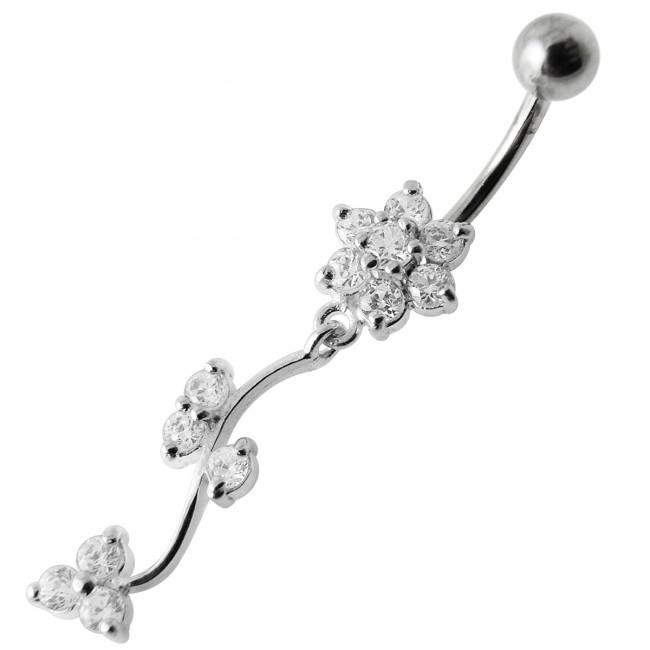 Bauchnabelpiercing Titan 925er Silber-Motiv Blumen