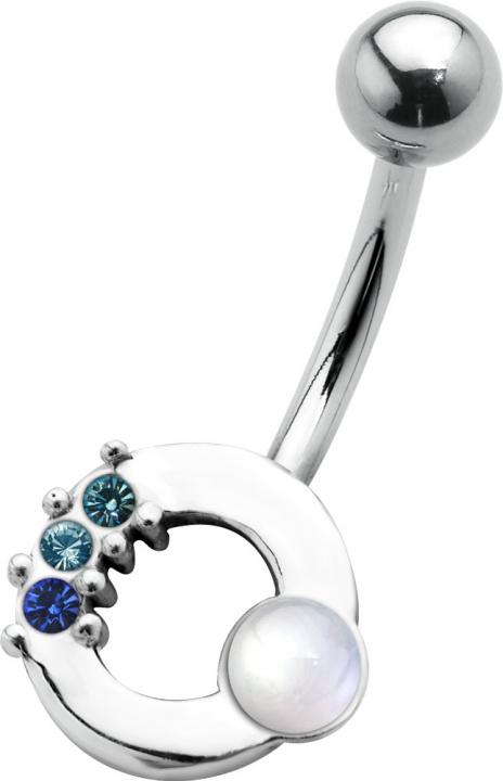 plb-12ass_kopie Bauchnabelpiercing Kristall Ring mit Perle Stahl Banane 10mm
