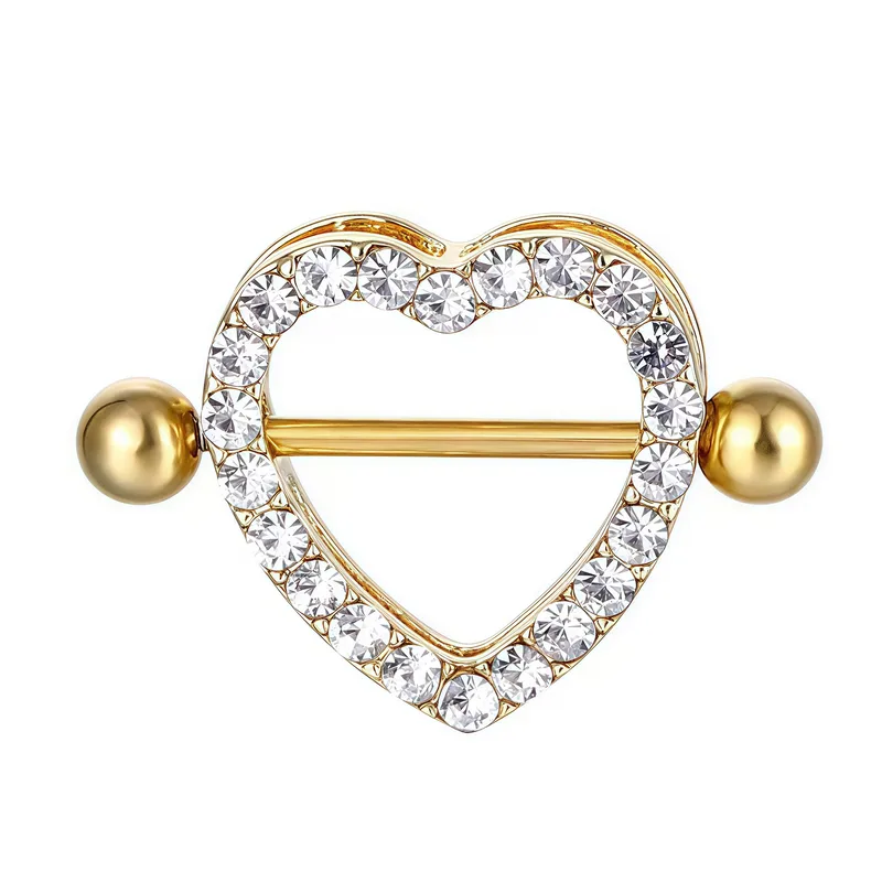 Brustwarzenpiercing Nippelpiercing  Brustschild goldfarbig mit Herz und Kristallen