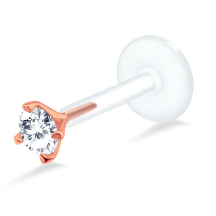 PTFE Tragus Labret eingefasster Kristall silber schwarz goldfarbig roségoldfarbig