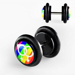 Fake Plug Regenbogen UV-Motiv Ohr Piercing Stahl Ohrstecker