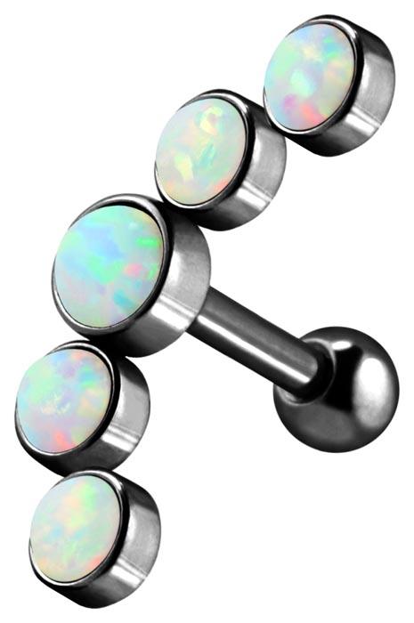 so430sb Helix Tragus Piercing silber schwarz gold rosé mit fünf synth. Opalen 1.2mm x 6mm