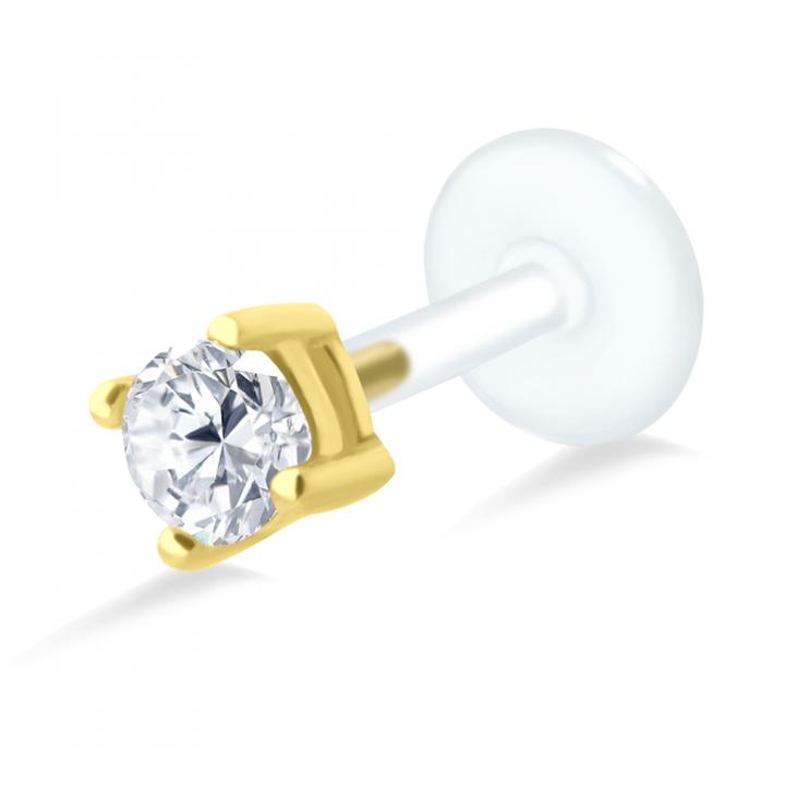 PTFE Tragus Labret 4mm-Kristall silber schwarz goldfarbig roségoldfarbig