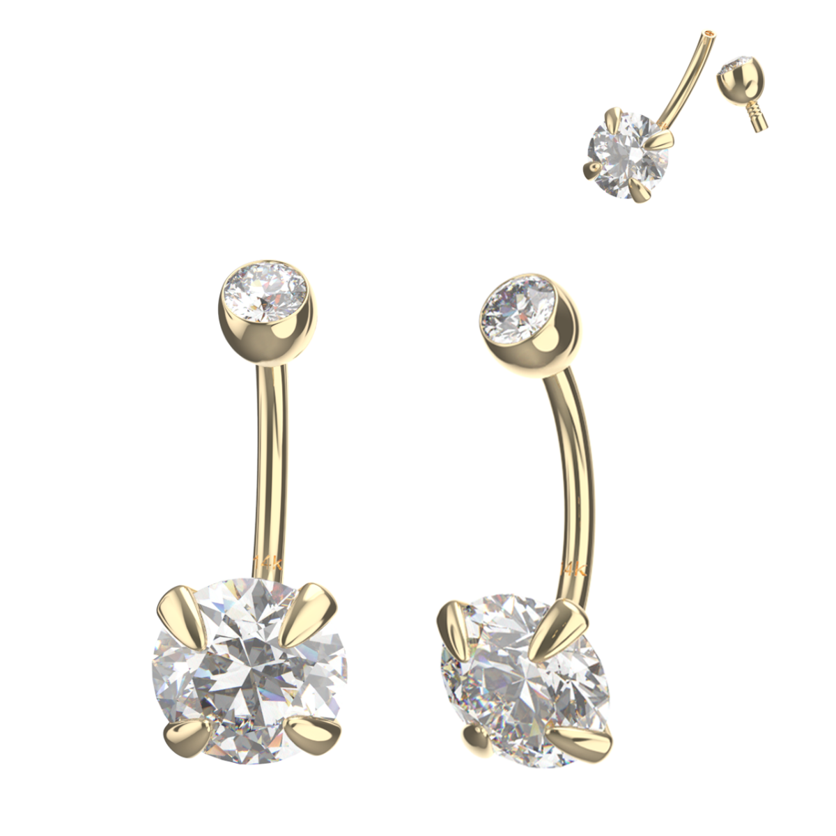 Bauchnabelpiercing 14karat Gold Gelbgold mit eingefasstem 8mm-Kristall Bauchnabelpiercing 14karat Gold Gelbgold mit eingefasstem 8mm-Kristall