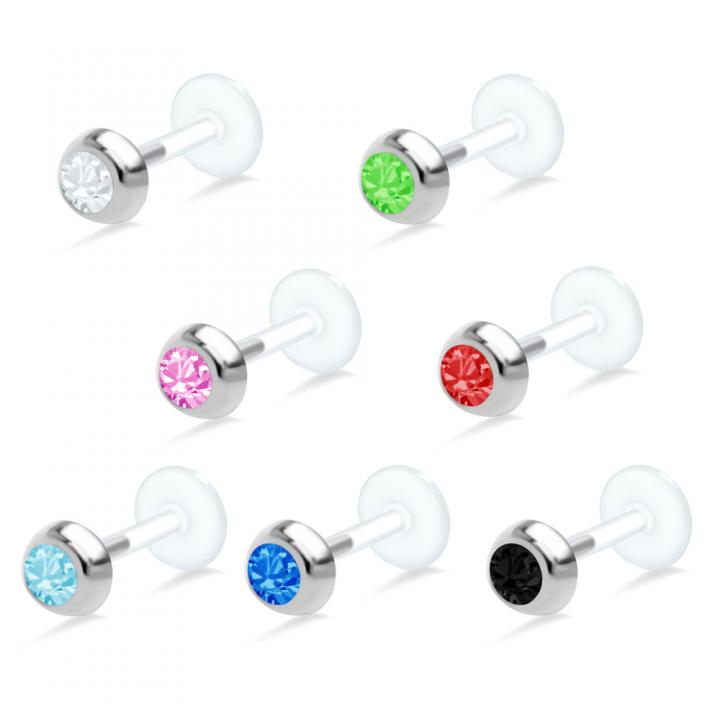 PTFE Tragus Labret 4mm-Kristall mit wählbarer Kristallfarbe