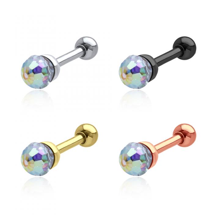 Helix Tragus Piercing Regenbogen-Kristall silberfarbig schwarz goldfarbig roségoldfarbig