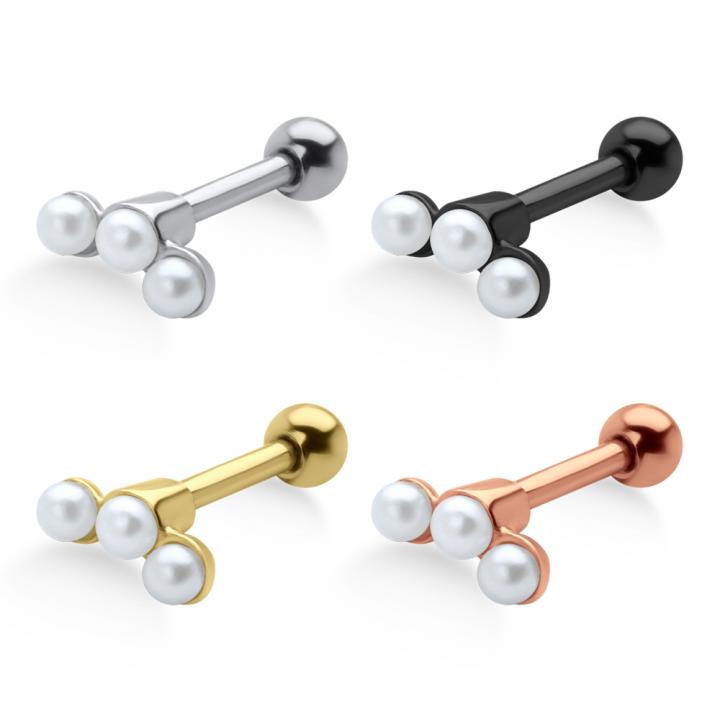 TIP-379p Helix Tragus Piercing 3 Perlen silberfarbig schwarz goldfarbig roségoldfarbig