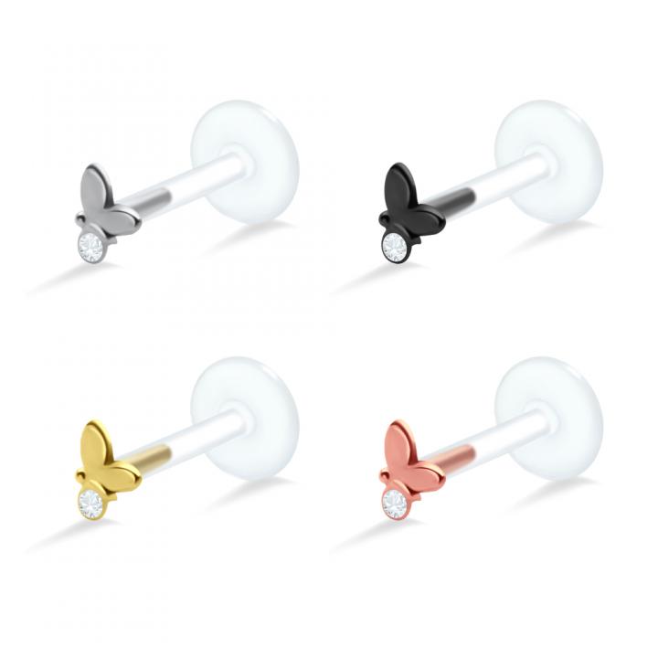 PTFE Tragus Labret Schmetterling silber schwarz goldfarbig roségoldfarbig