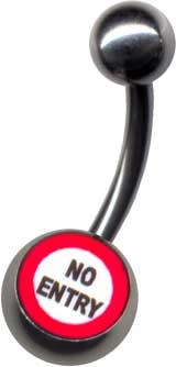 p1522_4 Bauchnabelpiercing Schriftzug No Entry Motiv Stahl Kugel