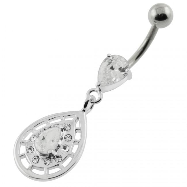 Bauchnabelpiercing Titan 925er Silber-Motiv Kristalltropfen