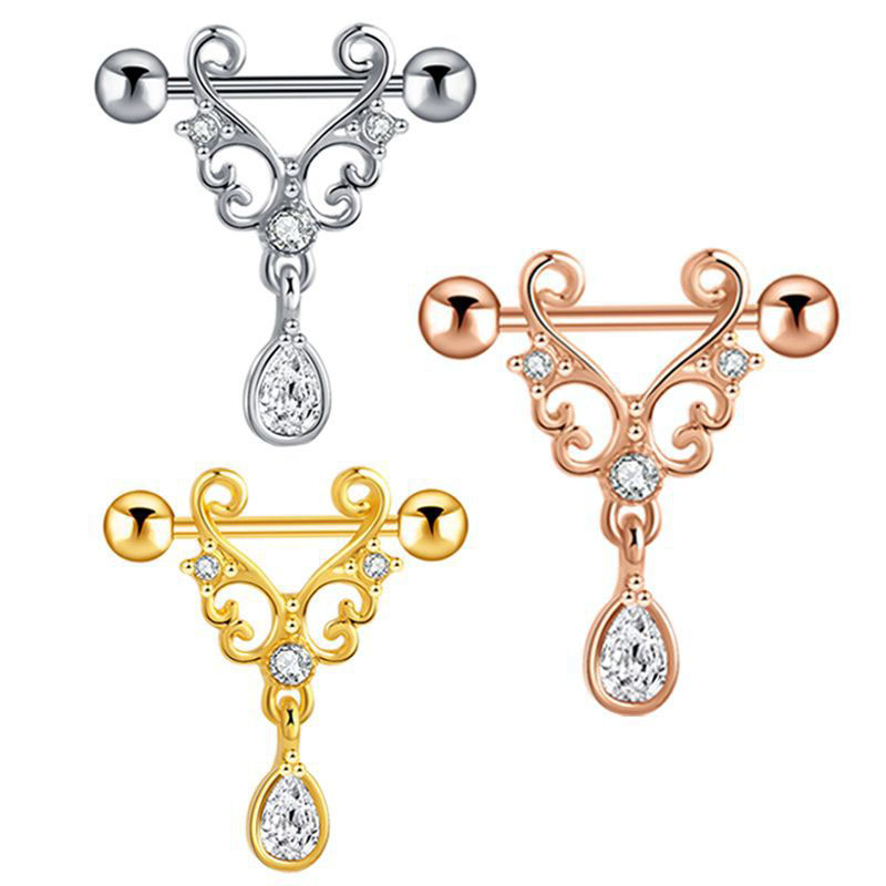 Brustwarzenpiercing Nippelpiercing  Brustschild mit Anhänger silberfarbig goldfarbig roségoldfarbig