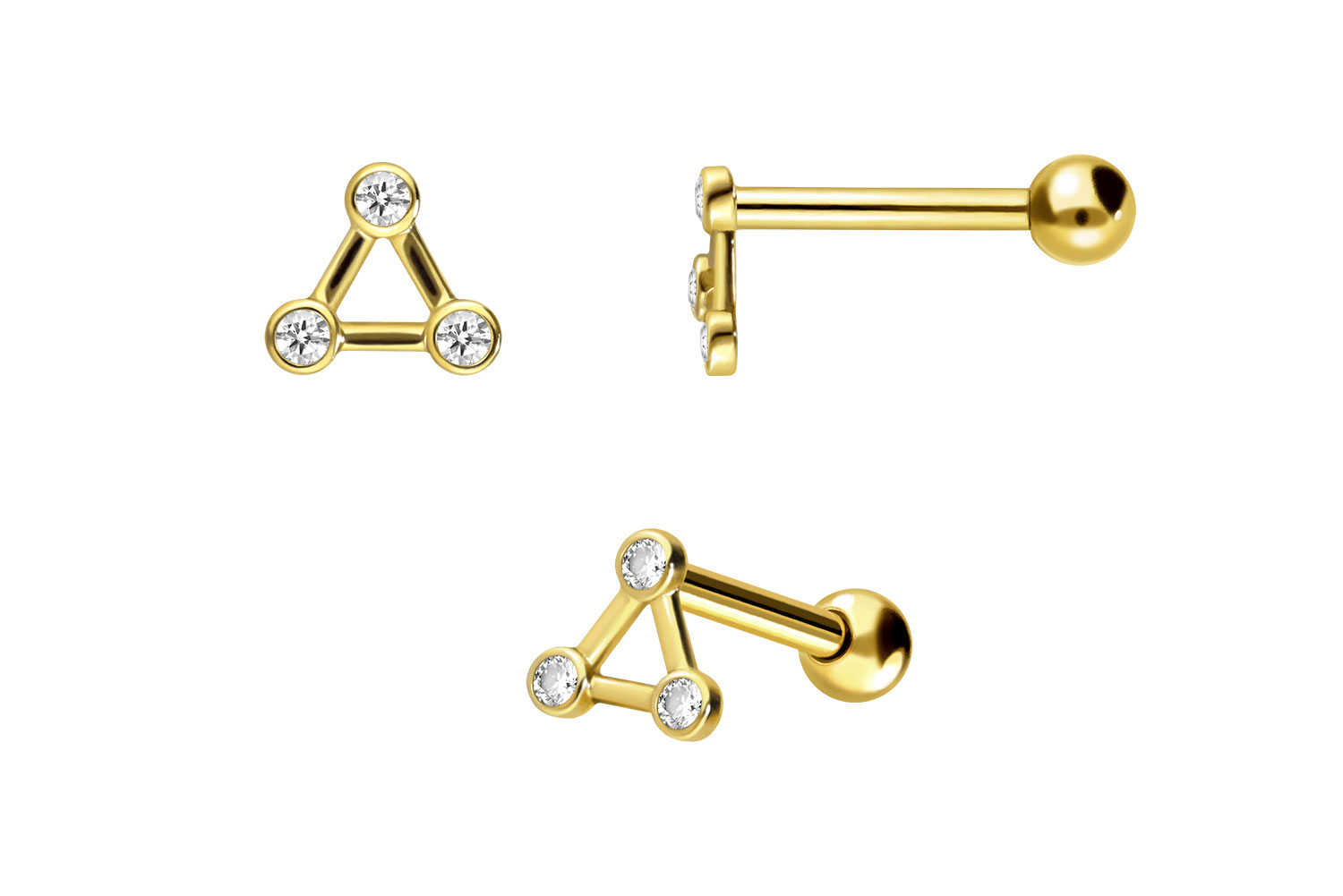 18Karat Echtgold Ohrpiercing Helix Tragus Kristall-Dreieck Gelbgold