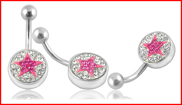 Bauchnabelpiercing Stern Klar-Pink flache Multi Kristallkugel