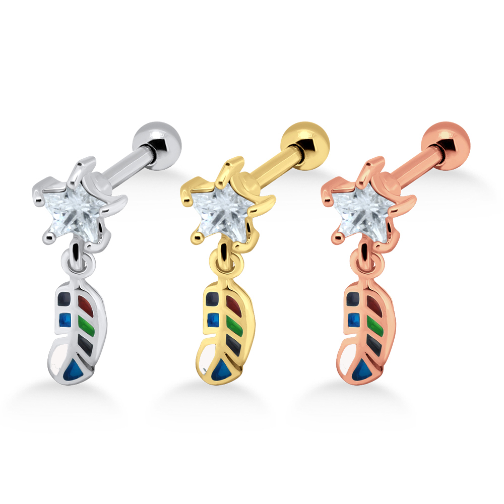 Helix Tragus Piercing bunte Feder silberfarbig goldfarbig roségoldfarbig