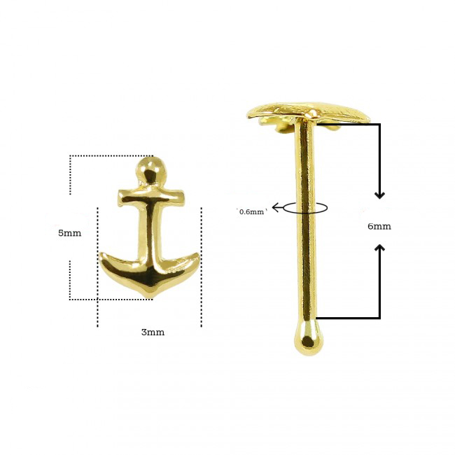 Nasenstecker Pin 9k Gelbgold Nasenpiercing Anker mit Geschenkbox