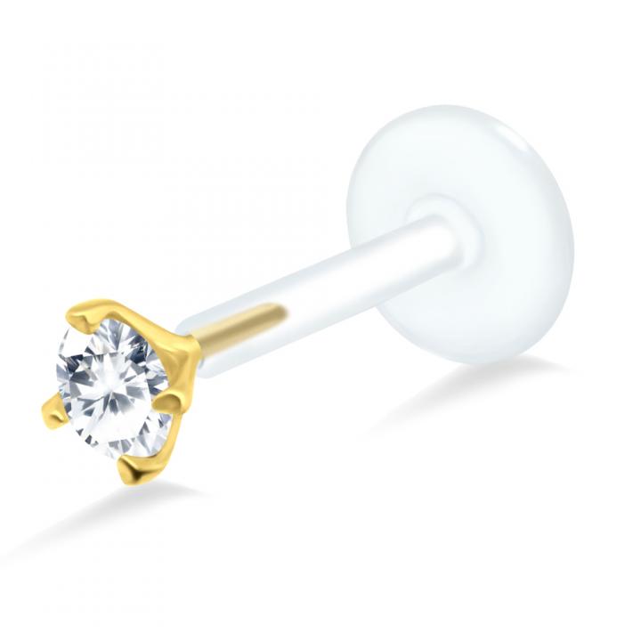 PTFE Tragus Labret eingefasster Kristall silber schwarz goldfarbig roségoldfarbig