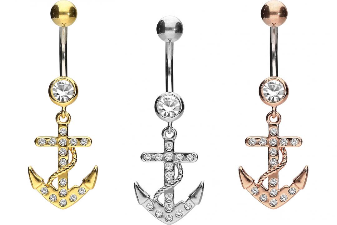 Bauchnabelpiercing Titan 925er Silber-Motiv Anker silberfarbig goldfarbig roségoldfarbig