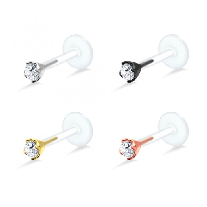 PTFE Tragus Labret Kristallblume silber schwarz goldfarbig roségoldfarbig