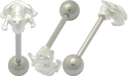 Zungenpiercing Barbell mit Frosch Silber Motiv Stahl o Titan 1.6