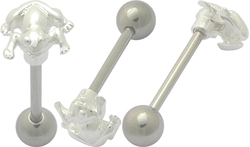 Zungenpiercing Barbell mit Frosch Silber Motiv