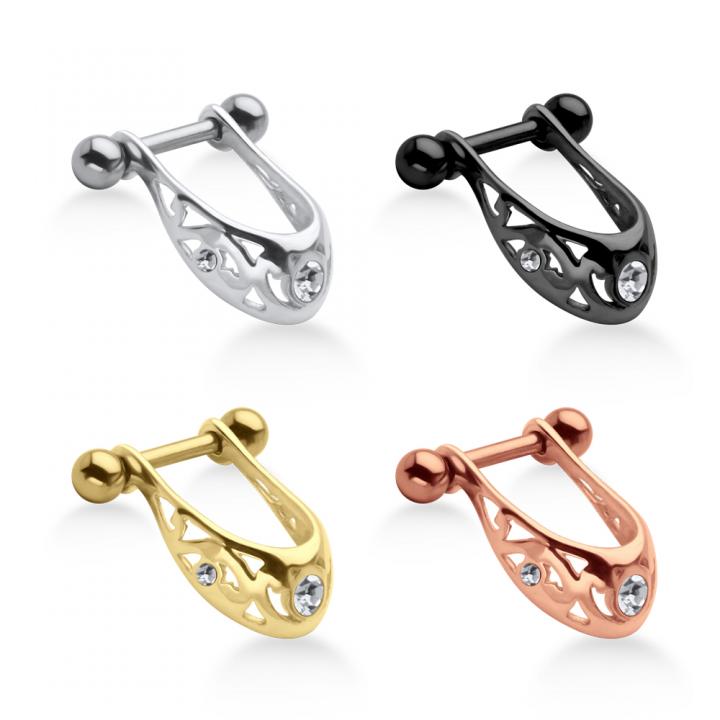 Helix Piercing Schild 3 Kristalle silberfarbig schwarz goldfarbig roségoldfarbig