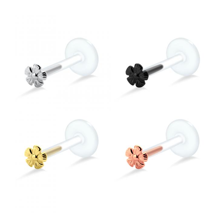 PTFE Tragus Labret Blume silber schwarz goldfarbig roségoldfarbig