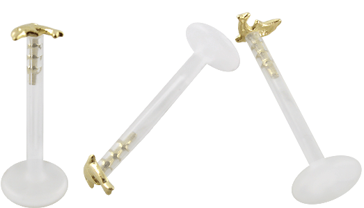14KBPBLT002 PMFK Piercing Labret Stecker 14karat Gold mit Delfin 1.2mm