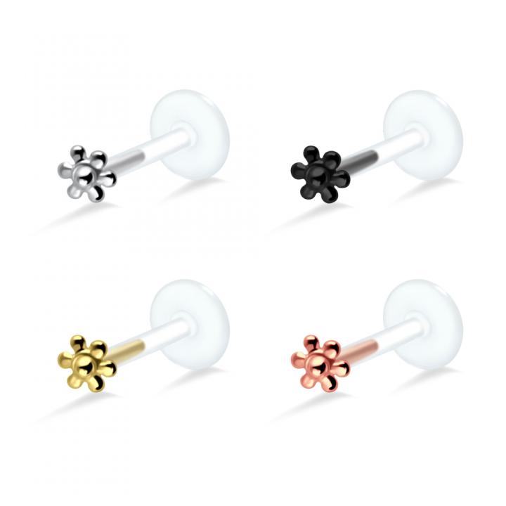 PTFE Tragus Labret Blume silber schwarz goldfarbig roségoldfarbig