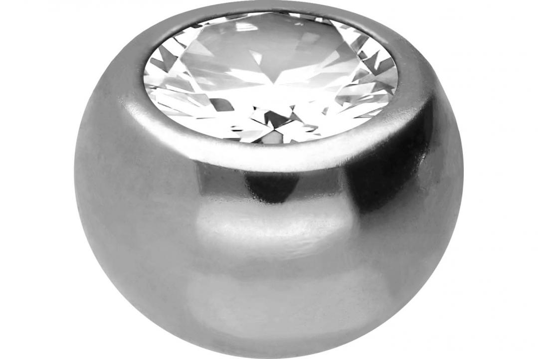 RGW700 Schraubkugel mit Kristall 18karat Echtgold Weissgold 1.6mm x 5mm