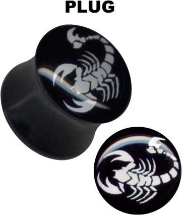 p3255_3 Ohr Piercing Plug Skorpion Motiv Schwarz Acryl