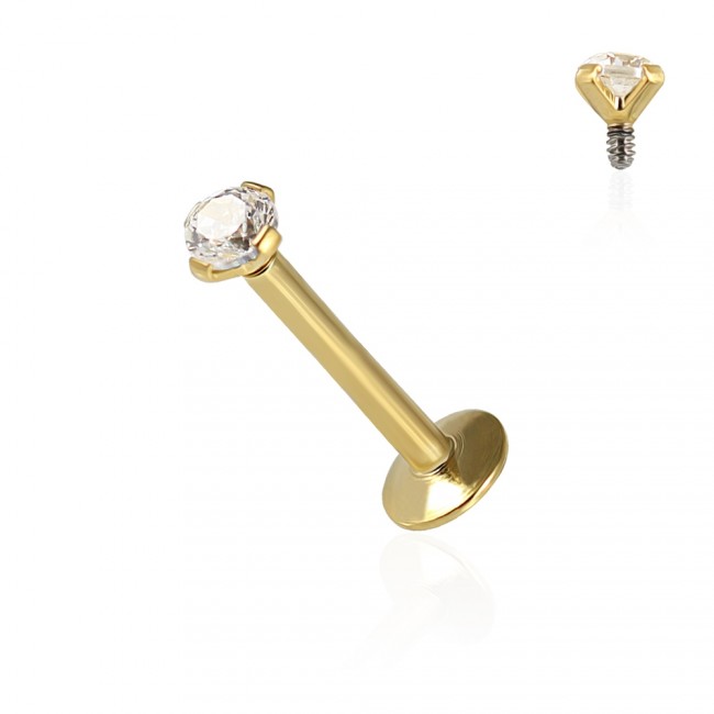 Helix Tragus Piercing Labret goldfarbig mit 2.5mm-Kristall