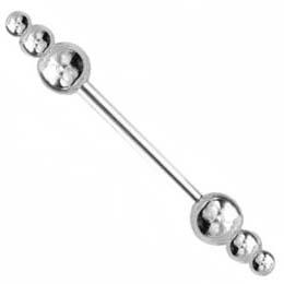 ps13731 Piercing Barbell 2 Triple Ball Kugeln 6 bis 50mm Stahl Hantel 1.2/1.6