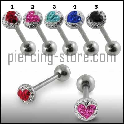 bar360 Zungenpiercing Barbell Herz Epoxy Multi Kristall Stahl Hantel 1,6 x 16