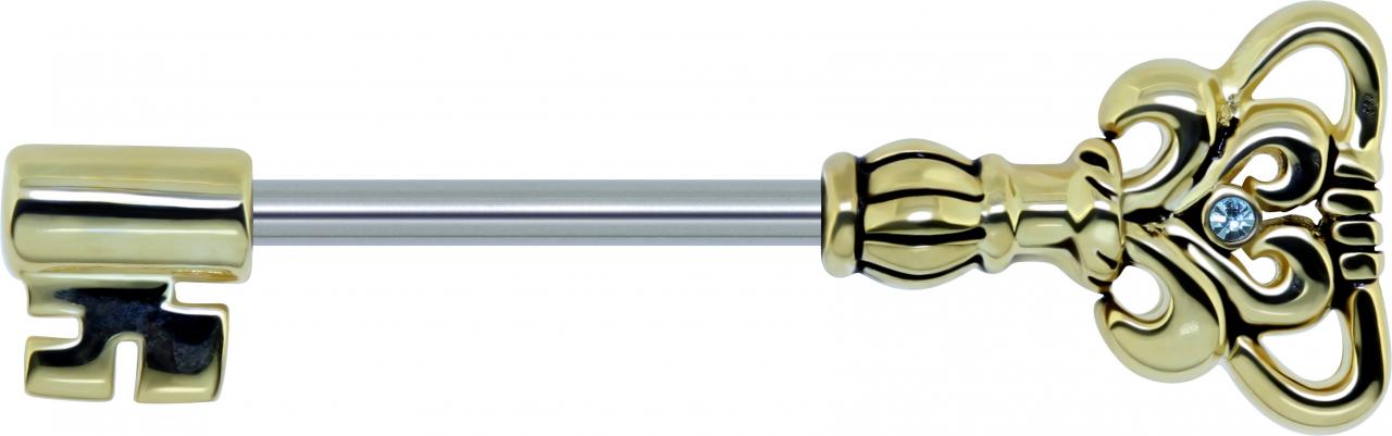 Brustwarzenpiercing Schlüssel goldfarbig Kristalle Barbell Nippel Piercing Hantel