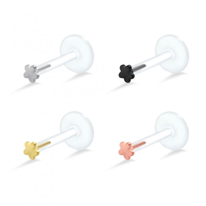 PTFE Tragus Labret Blume silber schwarz goldfarbig roségoldfarbig