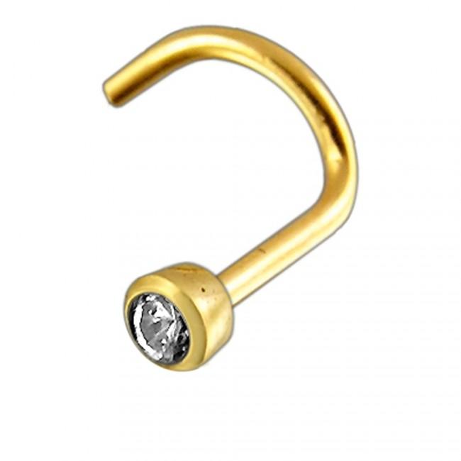 🦚 18karat Gold Nasenstecker Spirale Nasenpiercing Gelbgold mit 2mm-Kristall 🦚 18karat Gold Nasenstecker Spirale Nasenpiercing Gelbgold mit 2mm-Kristall