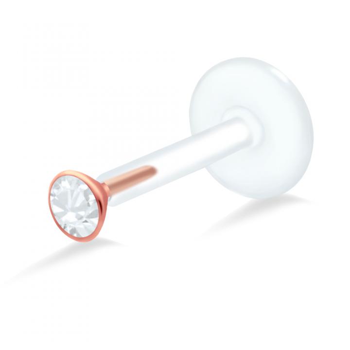 PTFE Tragus Labret 2.5mm-Kristall silber schwarz goldfarbig roségoldfarbig