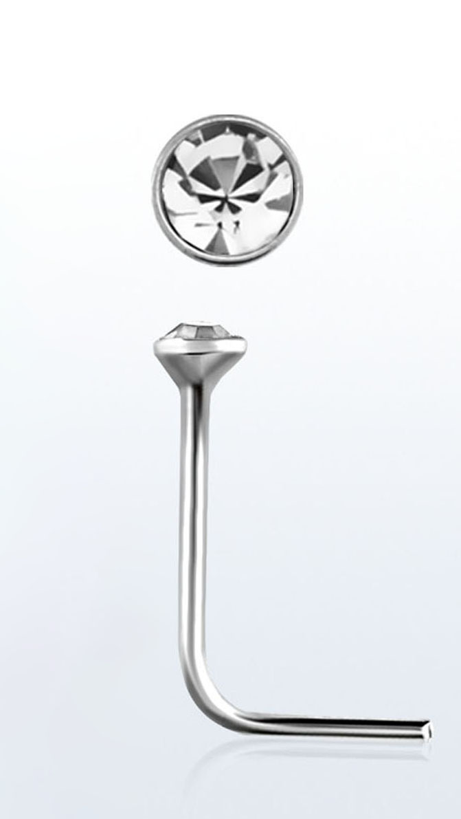 Nasenstecker Kristall rund Farbe klar Silber Nasenpiercing gebogen