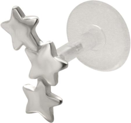 PTFE Piercing Labret Stecker 3 kleine Sterne Silber 1.2mm x 6mm
