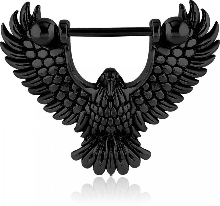 Brustwarzenpiercing Nippel Schild mit großem Adler schwarz inklusive Barbell