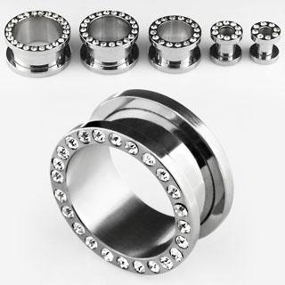 Flesh Tunnel Kristalle weiß Silber Stahl Ohrpiercing 2mm bis 25mm