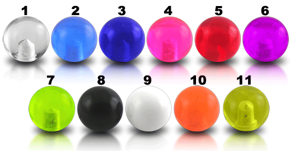 uvb001 Piercing Kugel UV-Acryl Schraubkugel 11 Farben  1.2/1.6mm Gewinde