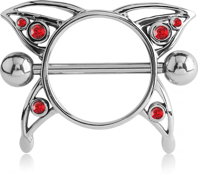 Brustwarzenpiercing Schild Kristall Schmetterling Rot mit Barbell